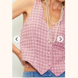 Skies are Blue NEW The Harper Vest MEDIUM Pink Tweed Vest Criss Cross Back Vneck
